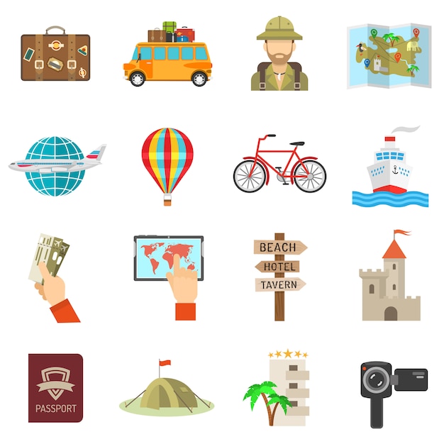 Free Vector Travel Icons Flat