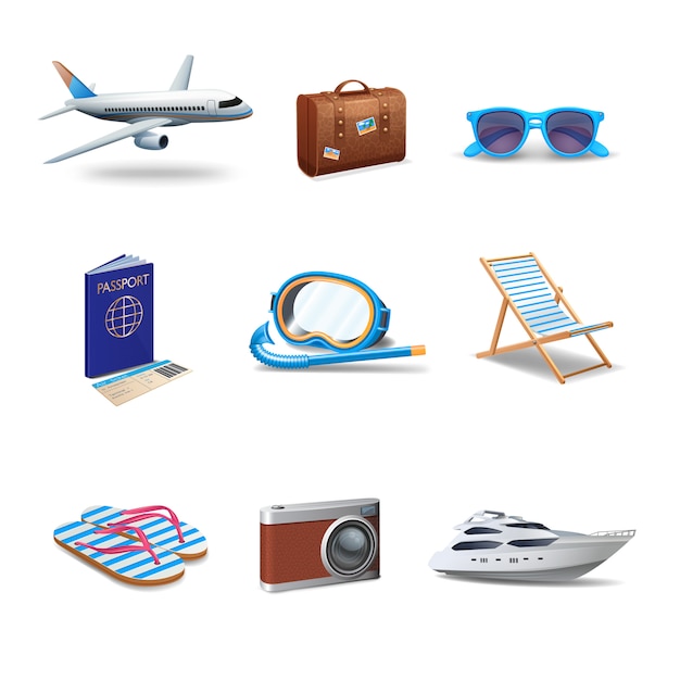 Free Vector | Travel icons realistic set