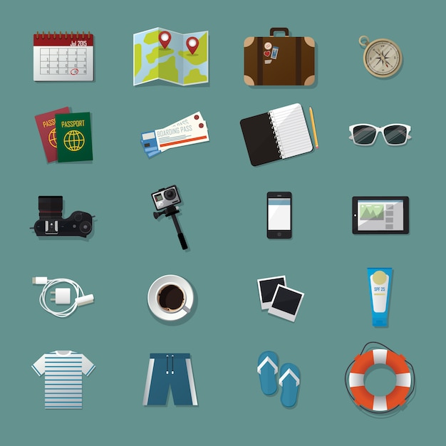 Download Travel kits element icon pack collection | Premium Vector