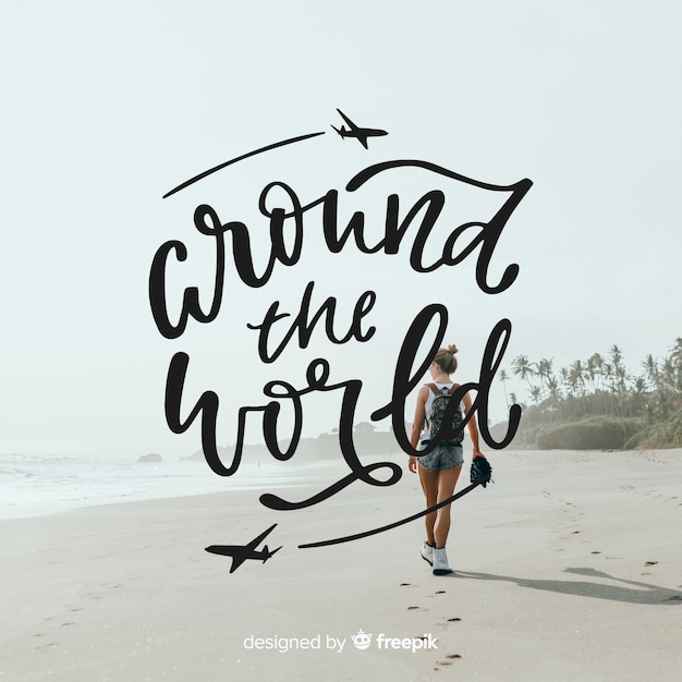 Free Vector | Travel lettering background with photo