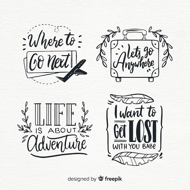 Download Travel lettering badge collection with quotes | Free Vector