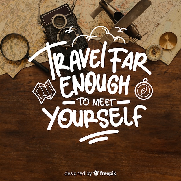 Download Travel lettering with quote and image Vector | Free Download