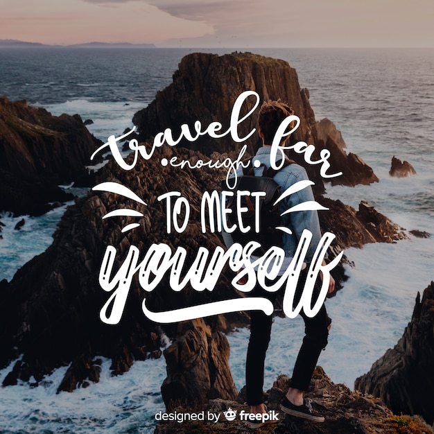 Download Travel lettering with quote and image | Free Vector