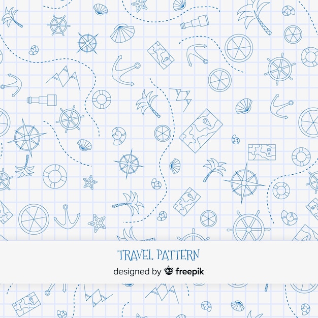 Travel pattern with elements and dash lines Free Vector