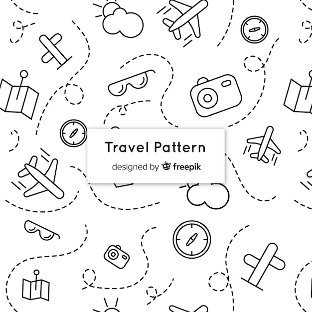 Premium Vector Travel pattern with elements and dash lines