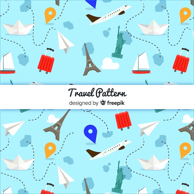 Free Vector Travel pattern with elements and dash lines