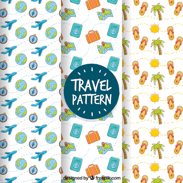 Free Vector Travel patterns with nice hand drawn elements