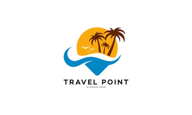 Premium Vector | Travel point logo with palm trees symbol, beach logo ...