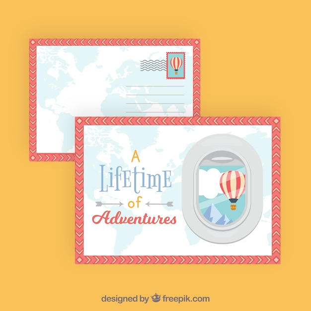 Travel postcard template with adventrure style Free Vector Travel postcard template with adventrure style Free Vector