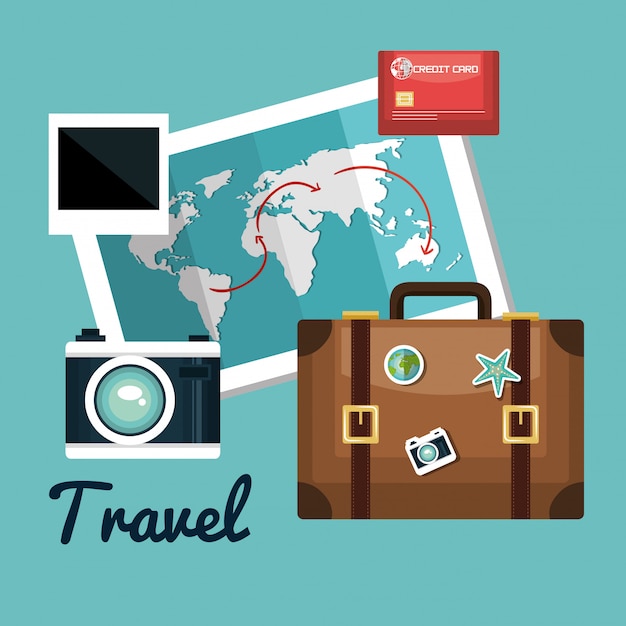 Premium Vector | Travel set equipment isolated icons