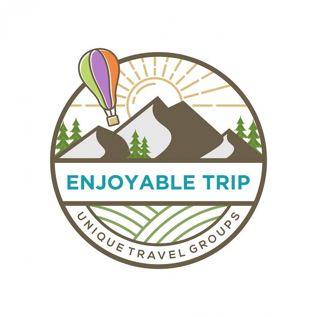 Premium Vector | Traveler logo with mountain landscape