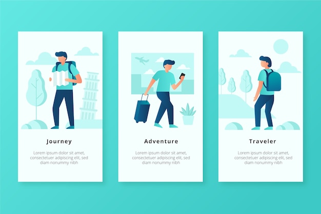 Traveller mobile app screens Free Vector