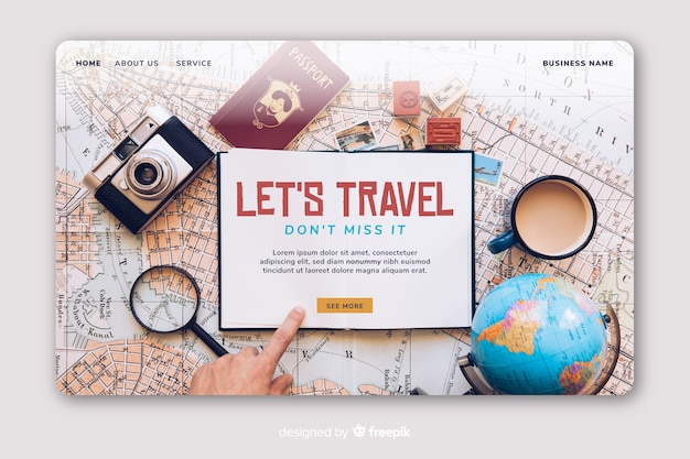 Travil landing page with photo Free Vector