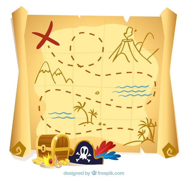 宝の地図の背景と海賊の要素 プレミアムベクター