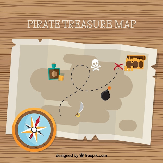 Treasure Map Background In Flat Design Vector 