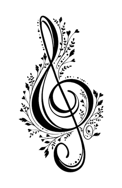 Premium Vector | Treble clef music symbol with cute flowers