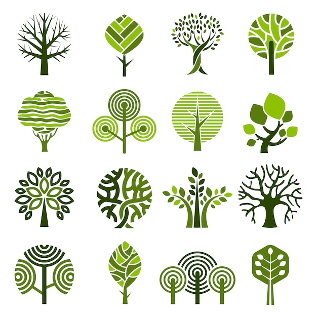 Tree badges. abstract graphic nature eco pictures simple growth plants vector emblem Premium Vector