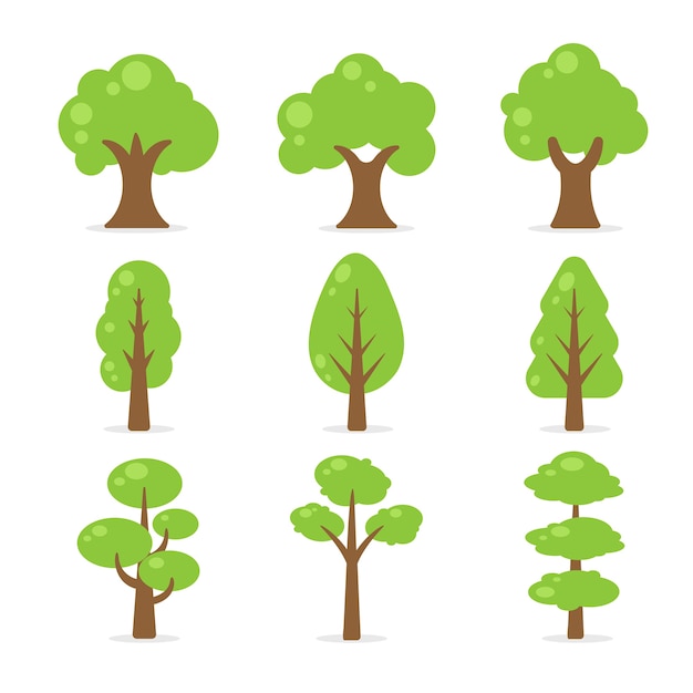 Premium Vector | Tree collection. simple shapes of green trees on white ...