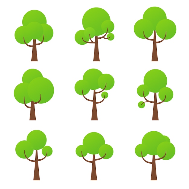 ツリーアイコン 自然シンボル緑の森の植物コレクション プレミアムベクター