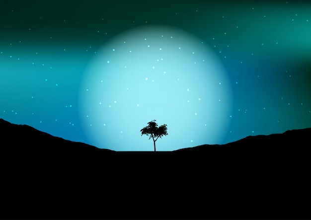 Free Vector | Tree silhouette against a night sky