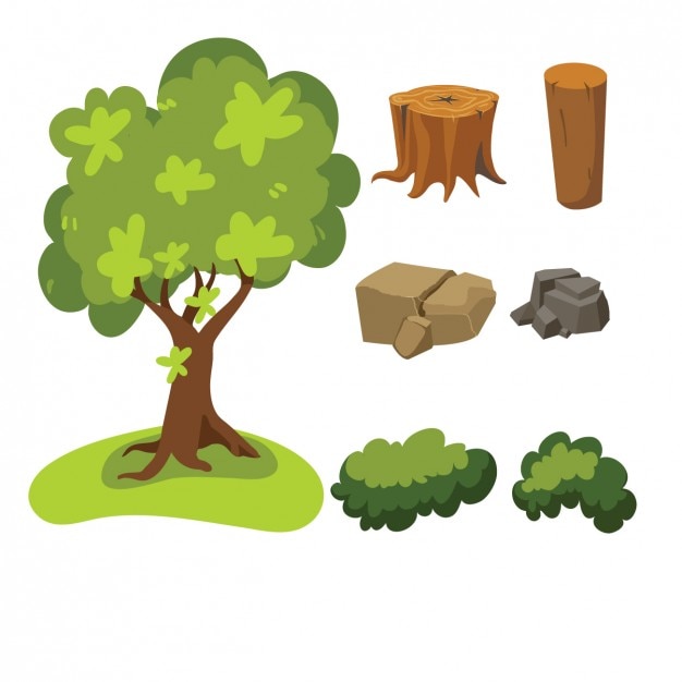 Free Vector Tree Stones Leaves And Stumps