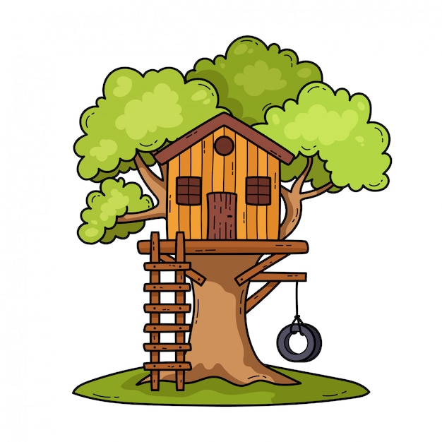 樹上の家イラスト プレミアムベクター