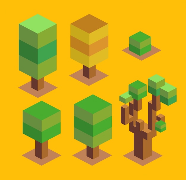 Premium Vector | Trees set 3d pixelate