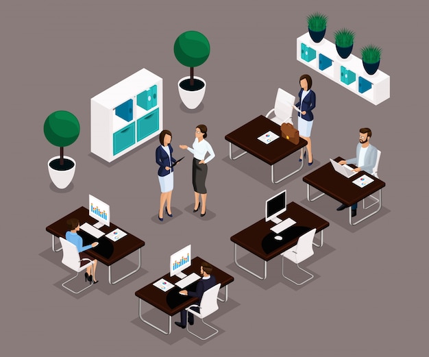 Trend Isometric People Working Office Is A Front View Business