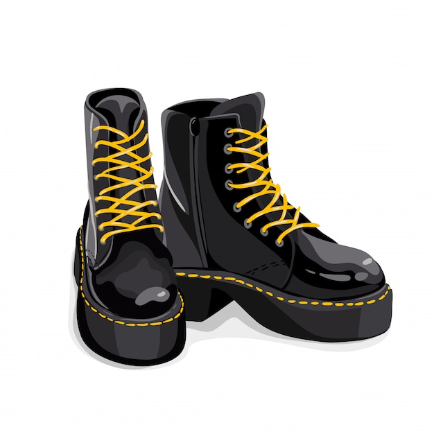 black boots yellow laces