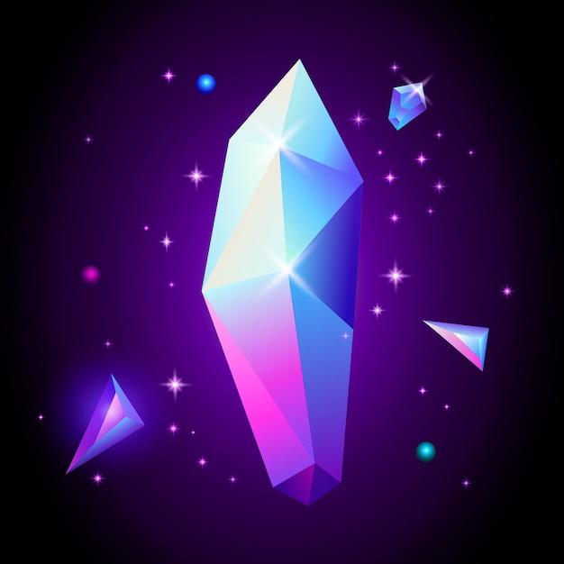 Premium Vector | Trendy cosmic crystal gems in space. 80s style.