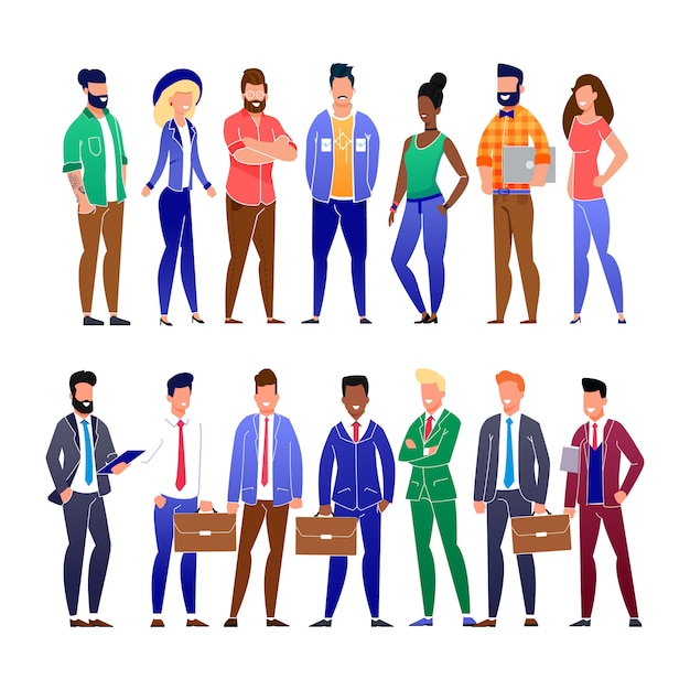 Trendy flat business people and freelancers set Premium Vector
