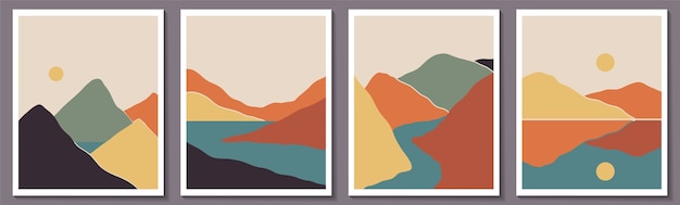 Premium Vector | Trendy minimalist abstract landscape illustrations