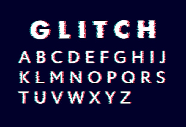 Trendy style distorted glitch typeface. letters and numbers vector illustration alphabet Premium Vector