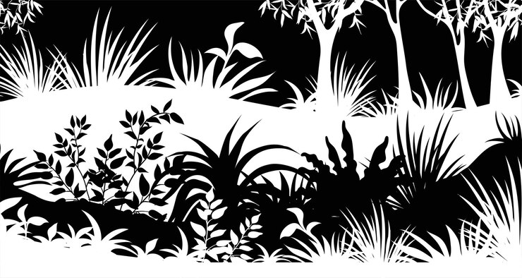 Free Vector | Tress and grass in black and white