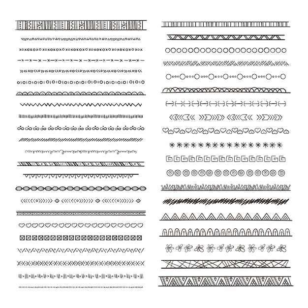 Tribal borders illustrations in boho style.  collection isolate. hand drawn pictures monochrome bord