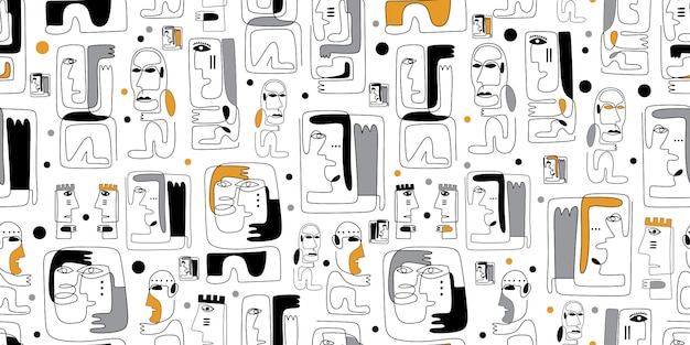 Tribal seamless pattern with maya ancient face abstract Premium Vector