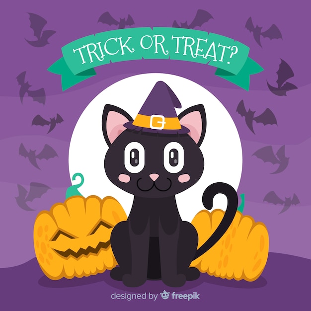 Free Vector | Trick or treat cat and pumpkins