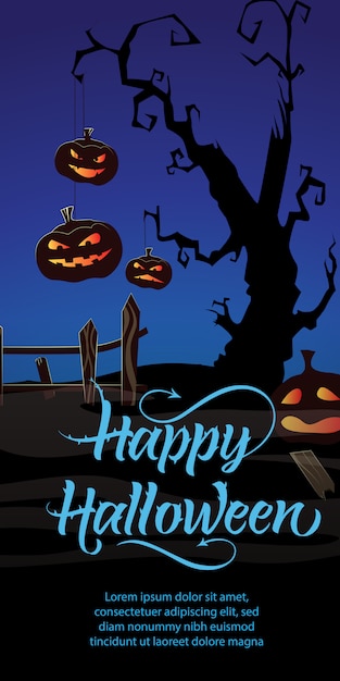 Trick or treat party this friday text. pumpkins, cobweb, tree Free Vector
