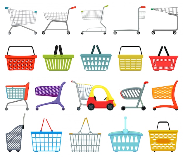 Trolley cartoon set icon. cartoon set icon shopping basket
