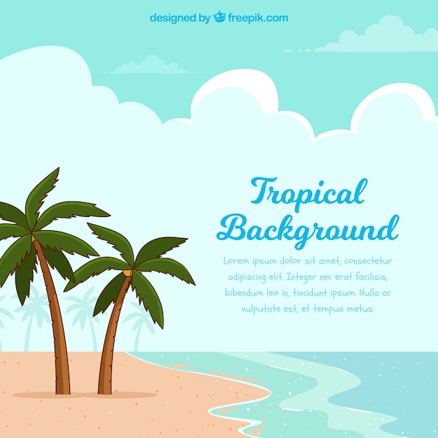 Tropical background with beach and palm\
trees