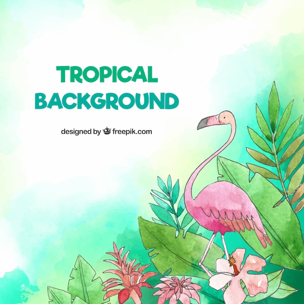 Tropical background with birds and leaves in\
watercolor style