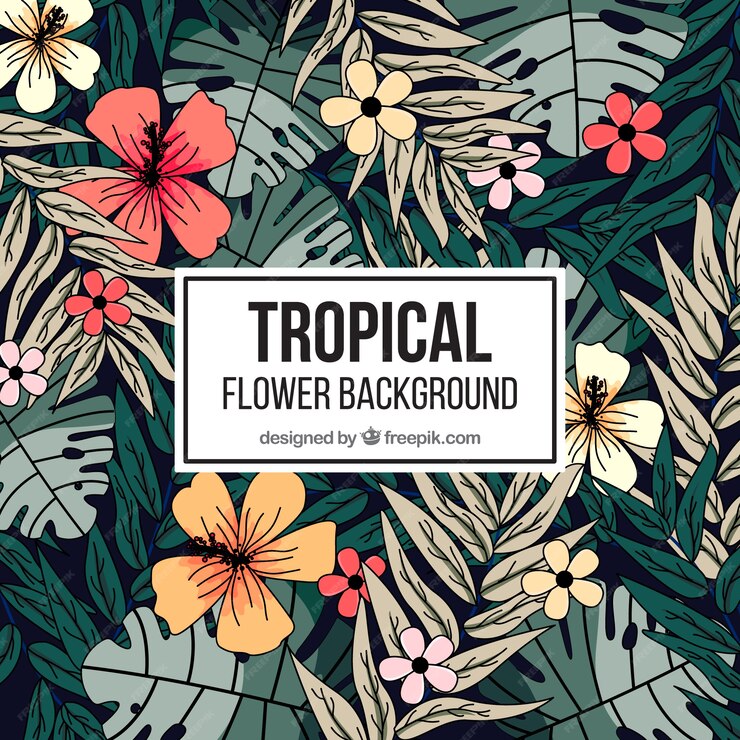 Free Vector | Tropical background with hand drawn flowers