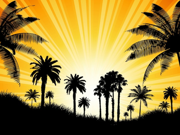 Tropical background with palm trees against a\
sunny sky