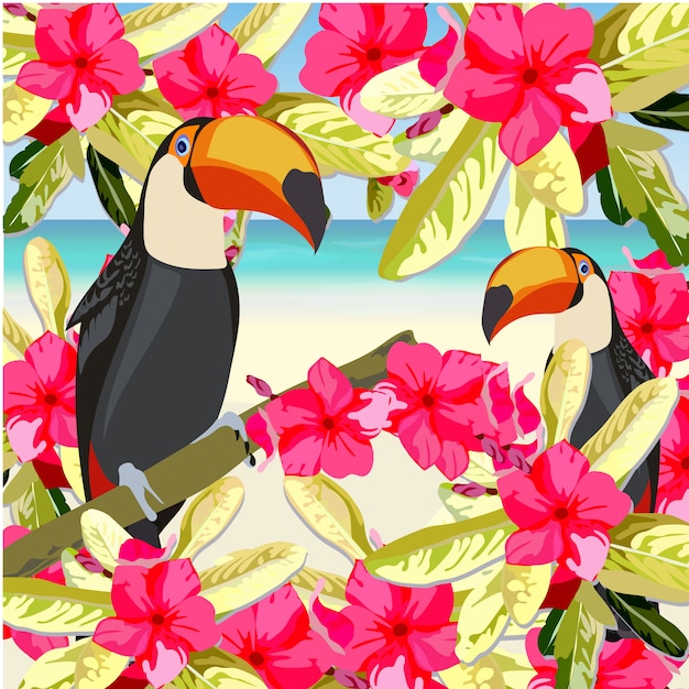 Tropical background with two toucans