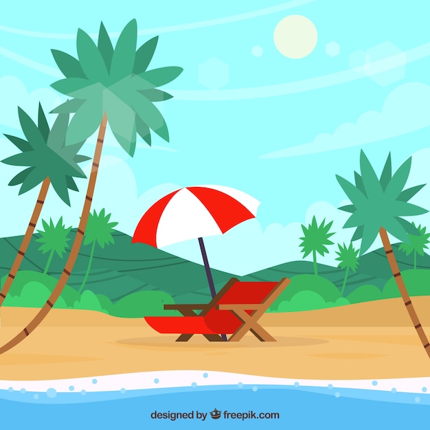 Tropical beach background with palms