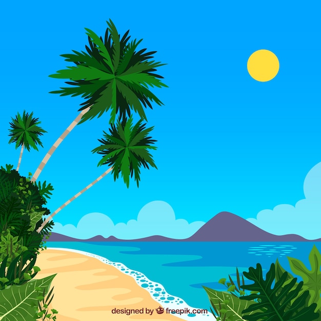 Free Vector | Tropical beach background with palms
