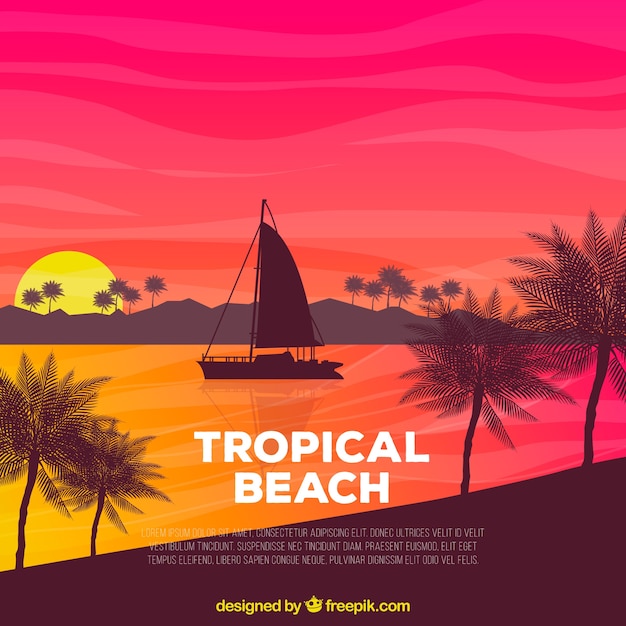 Tropical beach background with sunset