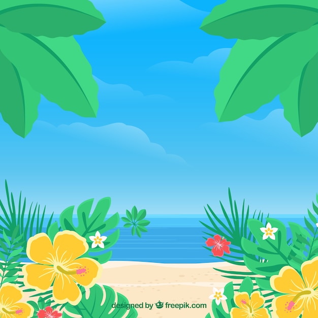 Tropical beach background with\
vegetation
