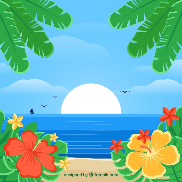 Tropical beach background with
vegetation