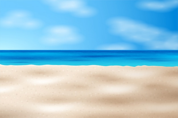 熱帯のビーチの風景です 海のパノラマ 背景イラスト プレミアムベクター